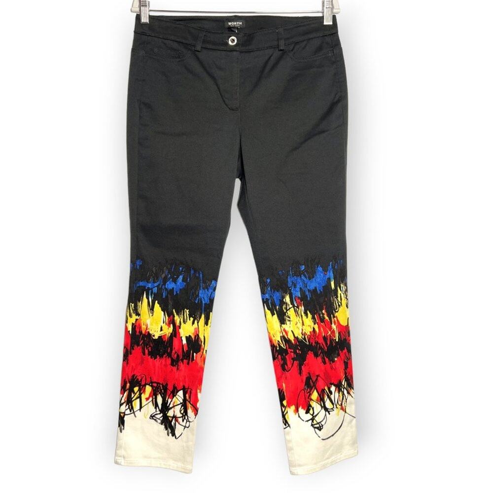 Worth New York Alana Pant SIZE 6 Black Graffiti Stripe Border NWT USA